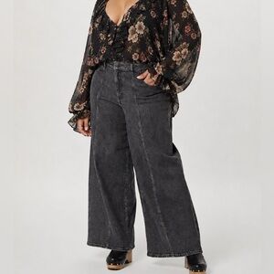 The Drop Women's Sz 40 Frida Relaxed Fit Faded Black Baggy Wide-Leg Jeans Comfy